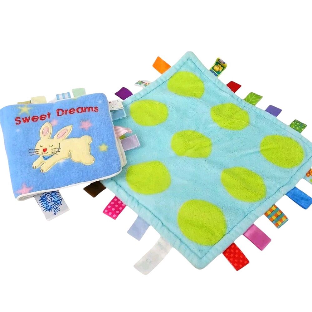 Taggies Sweet Dreams Fabric Animal Soft Book & Lovey Security Blanket Blue Green